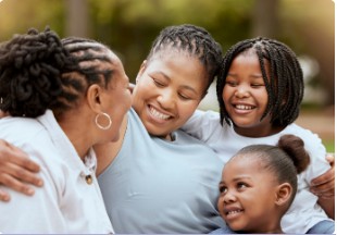 Family gathered together smiling